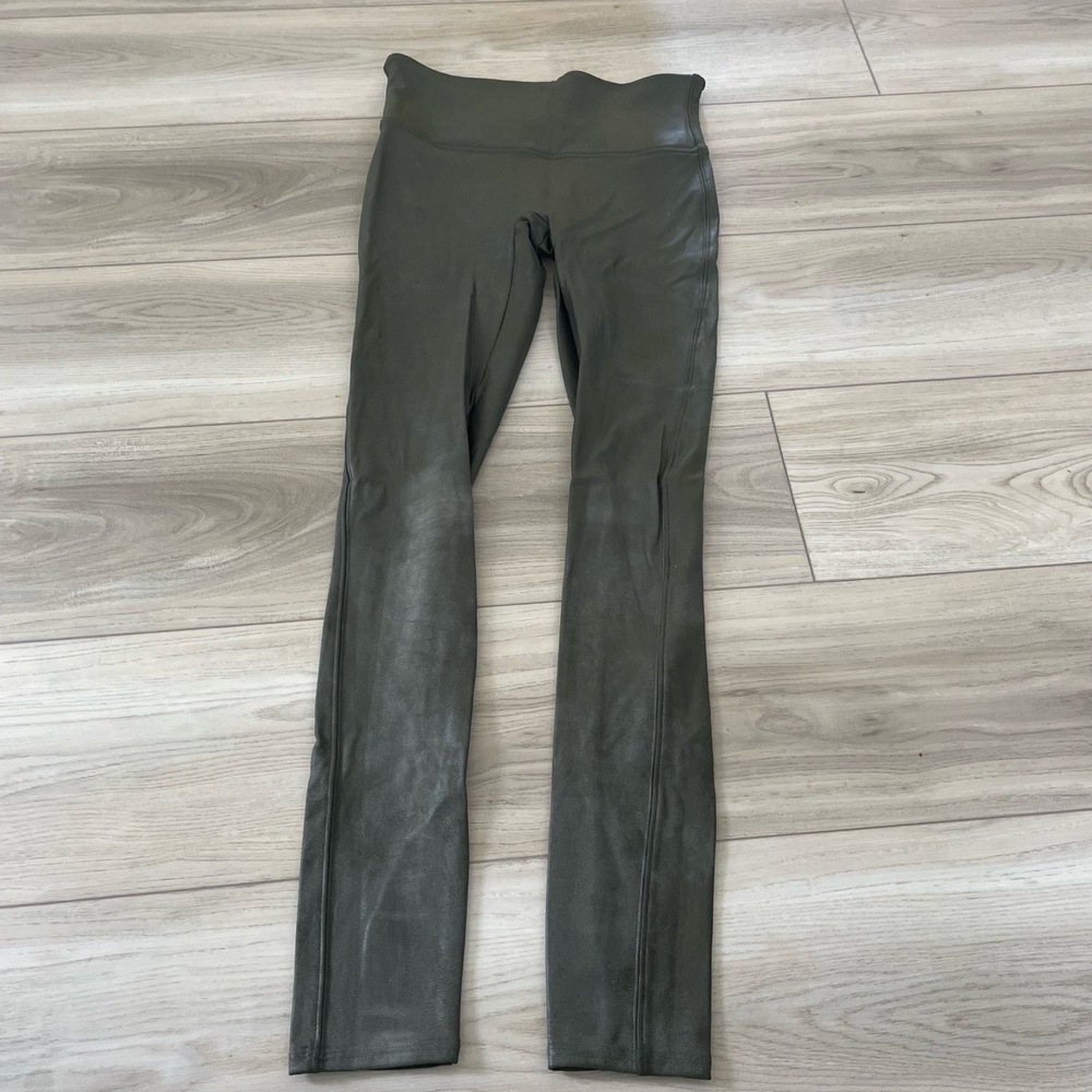 Spanx Green‎ Faux Leather Snakeskin Textured Highwaisted Leggings Size Small